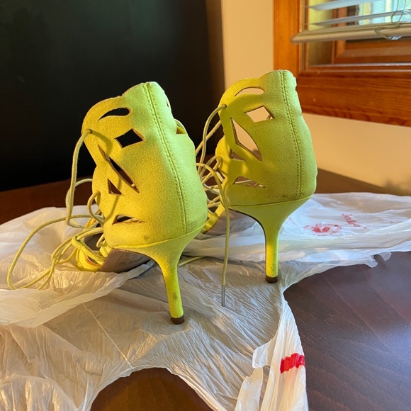 Asos Bright Yellow Cutout Low Heels with Tie Straps US6 - Picture 7 of 9